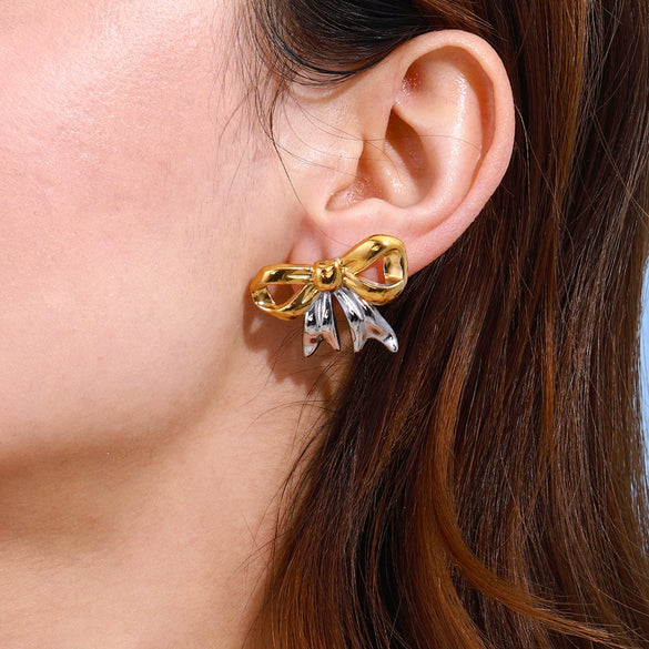 Wholesale Stainless Steel Geometric Bow Earrings With Electroplating For Women