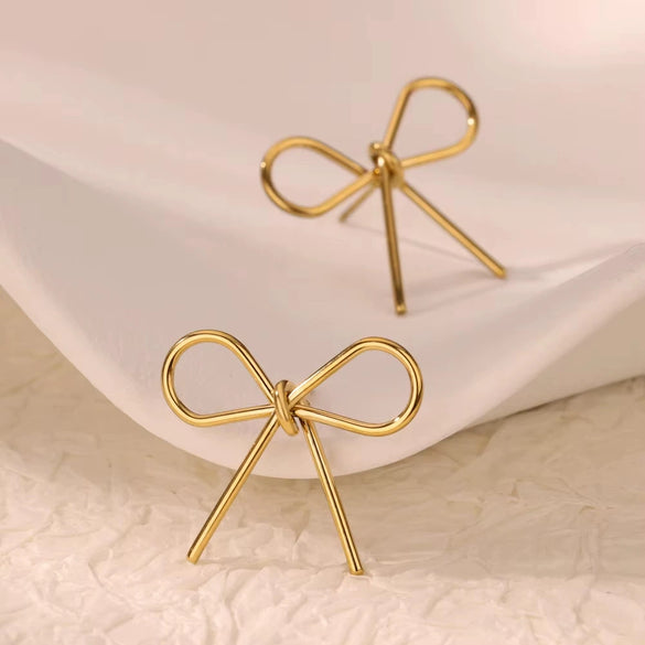 Wholesale Stainless Steel Geometric Bow Earrings With Electroplating