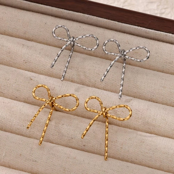 Wholesale Stainless Steel Geometric Bow Earrings With Electroplating