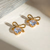 Wholesale Stainless Steel Geometric Bow Earrings With White Zircon And Electroplating