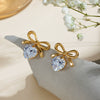 Wholesale Stainless Steel Geometric Bow Earrings With White Zircon And Electroplating