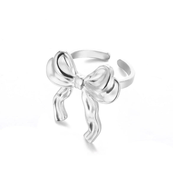 Wholesale Stainless Steel Geometric Bow Open Ring With Electroplating For Women