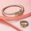 Wholesale Stainless Steel Geometric Bracelet Ring Set Electroplated Microinlaid Unisex Jewelry