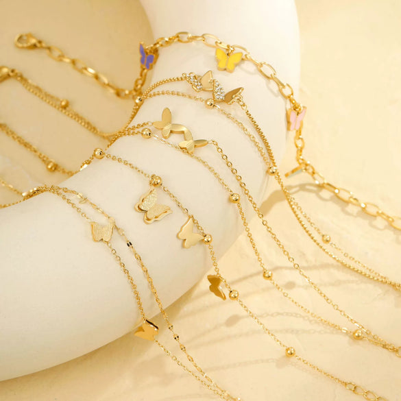 Wholesale Stainless Steel Geometric Butterfly Beach Anklet Multilayer Stacked Unisex Foot Accessories