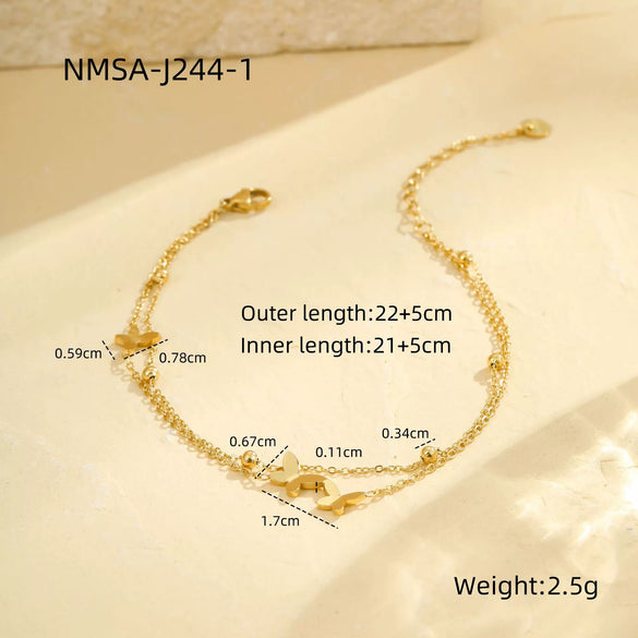 Wholesale Stainless Steel Geometric Butterfly Beach Anklet Multilayer Stacked Unisex Foot Accessories