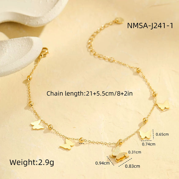 Wholesale Stainless Steel Geometric Butterfly Beach Anklet Multilayer Stacked Unisex Foot Accessories