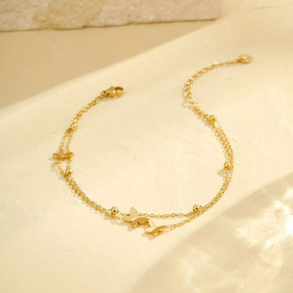 Wholesale Stainless Steel Geometric Butterfly Beach Anklet Multilayer Stacked Unisex Foot Accessories