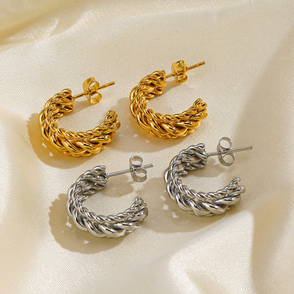 Wholesale Stainless Steel Geometric C Shaped Electroplated Women's Twist Earrings