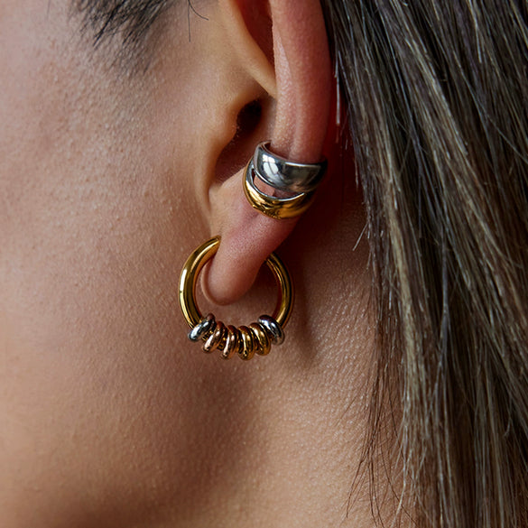 Wholesale Stainless Steel Geometric Circle Earrings With Gold And Silver Color Matching And Electroplating Design