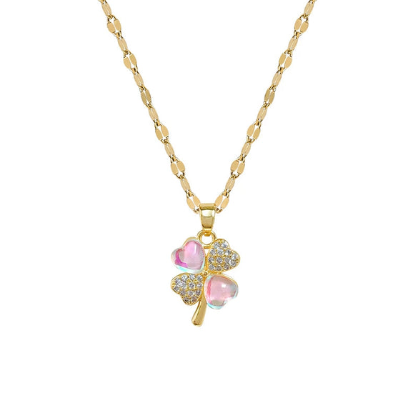 Wholesale Stainless Steel Geometric Clover Microencrusted Diamond Necklace For Women Elegant Style Clavicle Chain Accessories