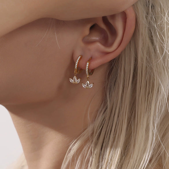 Wholesale Stainless Steel Geometric Clover Microinlaid Zircon Earrings Pvd Plated 18K True Gold Color For Women Light Luxury Style