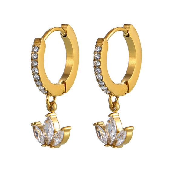 Wholesale Stainless Steel Geometric Clover Microinlaid Zircon Earrings Pvd Plated 18K True Gold Color For Women Light Luxury Style