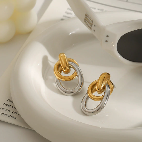 Wholesale Stainless Steel Geometric Colorblock Electroplated Women's Earrings