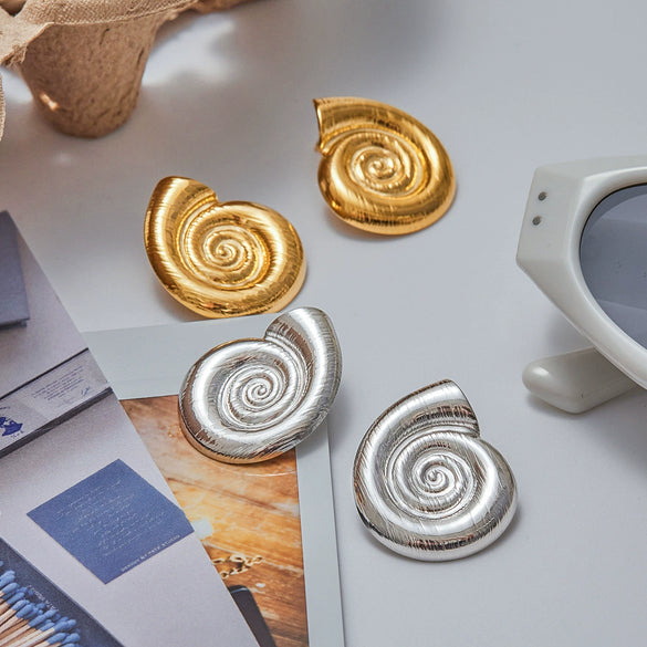 Wholesale Stainless Steel Geometric Conch Spiral Ring Left And Right Side Earrings With Electroplating For Women