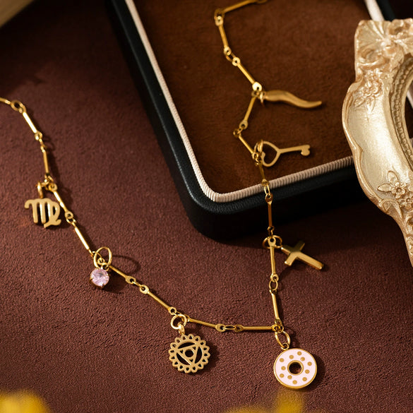 Wholesale Stainless Steel Geometric Constellation Pendant Necklace With 18K Gold Color Vacuum Plated