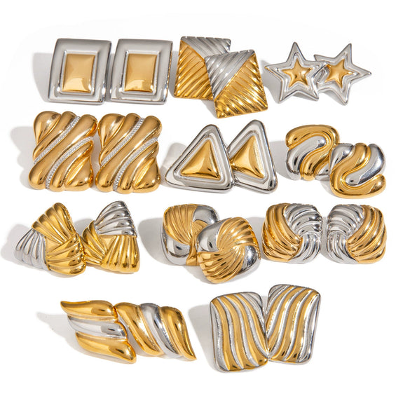 Wholesale Stainless Steel Geometric Contrast Color Earrings With Electroplating For Women
