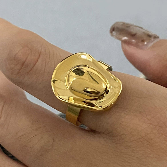 Wholesale Stainless Steel Geometric Cowboy Hat Ring With Electroplating For Women
