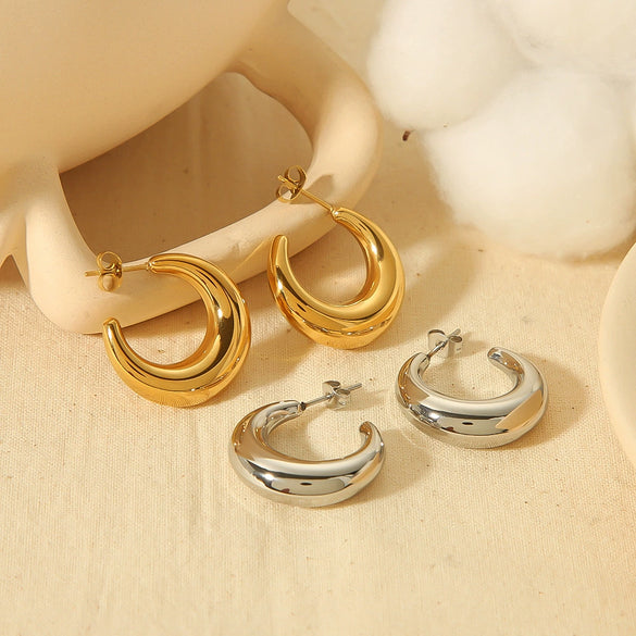 Wholesale Stainless Steel Geometric Crescent Cshaped Hollow Electroplated Earrings For Women