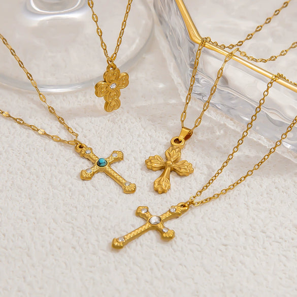 Wholesale Stainless Steel Geometric Cross Clavicle Chain Jewelry With 18K Gold Electroplating For Women