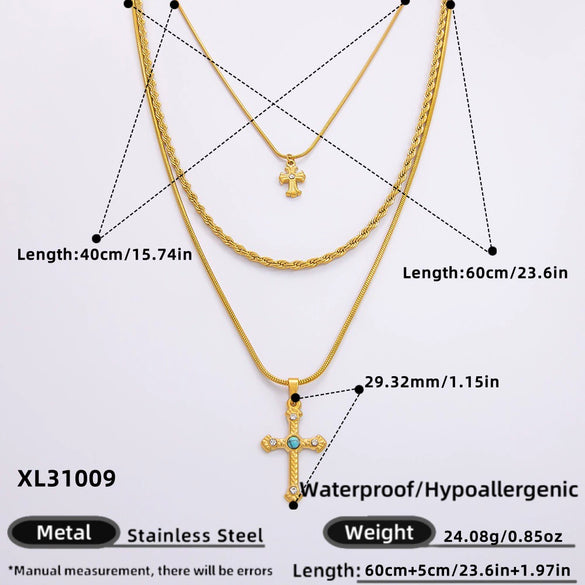 Wholesale Stainless Steel Geometric Cross Clavicle Chain Jewelry With 18K Gold Electroplating For Women
