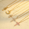 Wholesale Stainless Steel Geometric Cross Key Pendant Necklace With Rhinestone Electroplating For Women