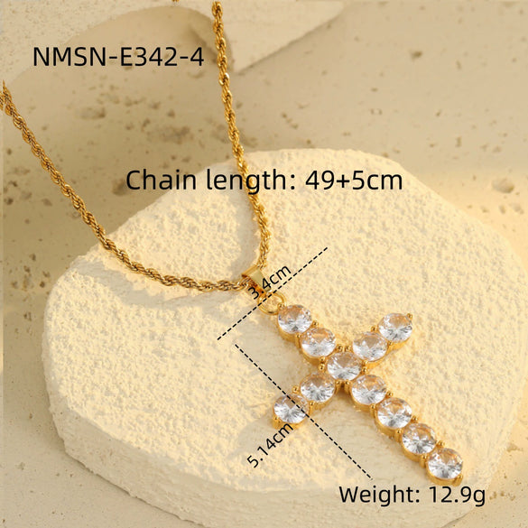 Wholesale Stainless Steel Geometric Cross Key Pendant Necklace With Rhinestone Electroplating For Women