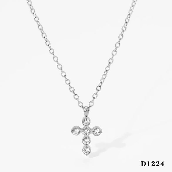 Wholesale Stainless Steel Geometric Cross Necklace With Electroplating O Word Chain Light Luxury And Gorgeous Temperament