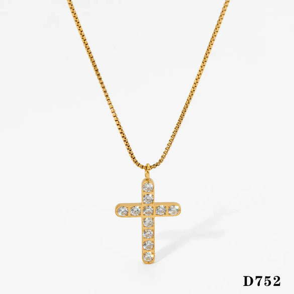 Wholesale Stainless Steel Geometric Cross Necklace With Electroplating O Word Chain Light Luxury And Gorgeous Temperament