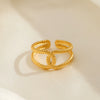 Wholesale Stainless Steel Geometric Cross Opening Adjustable Ring For Women 18K Gold Plated