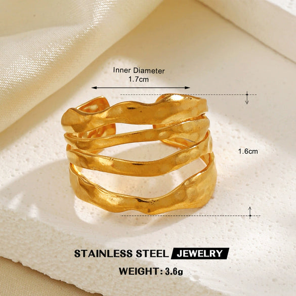 Wholesale Stainless Steel Geometric Cross Opening Ring With 18K Gold Plated Electroplating For Women Hip Hop Style