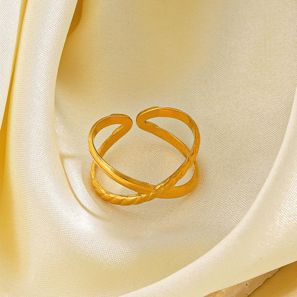Wholesale Stainless Steel Geometric Cross Ring Gold Plated
