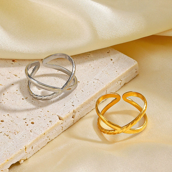 Wholesale Stainless Steel Geometric Cross Ring Gold Plated