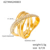 Wholesale 316L Stainless Steel Geometric Cross Winding Ring Electroplated With Real Gold