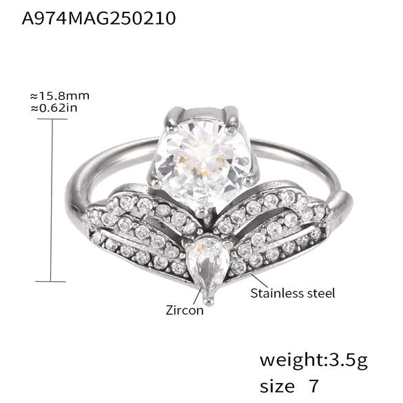 Wholesale 316L Stainless Steel Geometric Crown Pattern Electroplated Adjustable Ring