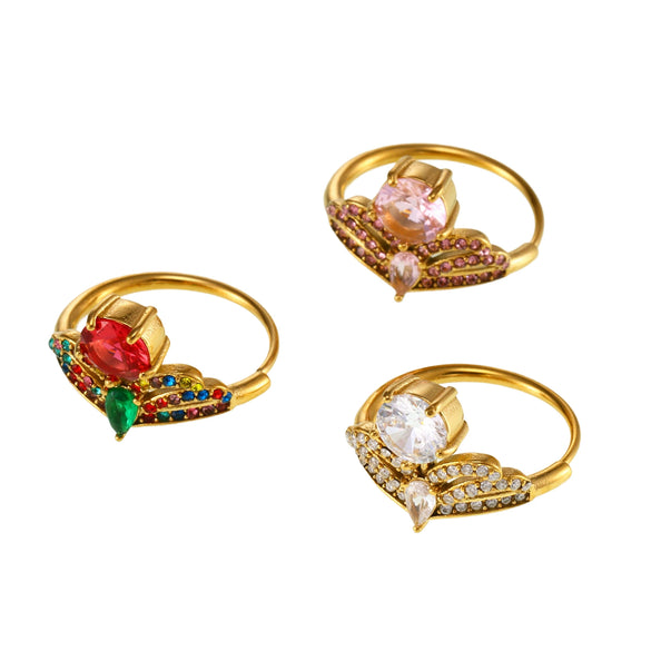 Wholesale 316L Stainless Steel Geometric Crown Pattern Electroplated Adjustable Ring