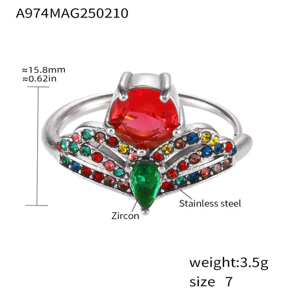 Wholesale 316L Stainless Steel Geometric Crown Pattern Electroplated Adjustable Ring