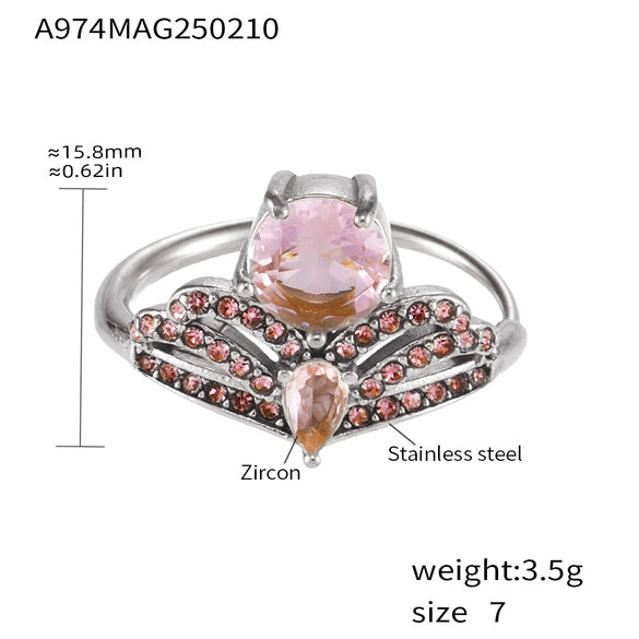 Wholesale 316L Stainless Steel Geometric Crown Pattern Electroplated Adjustable Ring