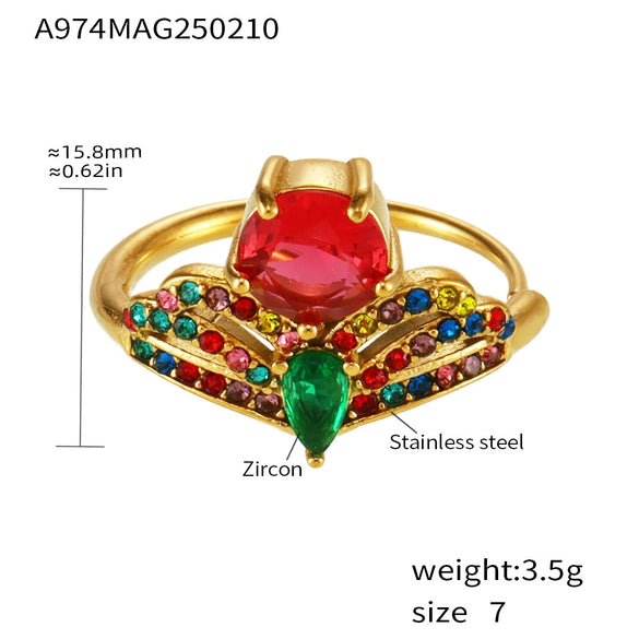Wholesale 316L Stainless Steel Geometric Crown Pattern Electroplated Adjustable Ring