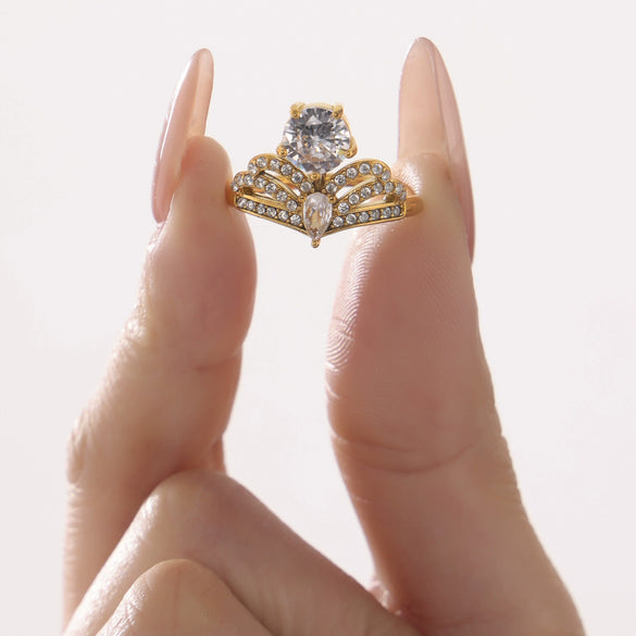 Wholesale 316L Stainless Steel Geometric Crown Pattern Electroplated Adjustable Ring