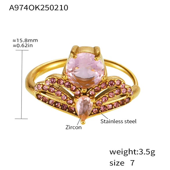 Wholesale 316L Stainless Steel Geometric Crown Pattern Electroplated Adjustable Ring