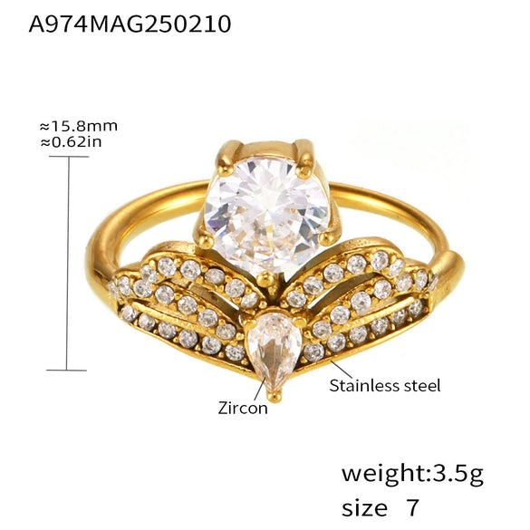 Wholesale 316L Stainless Steel Geometric Crown Pattern Electroplated Adjustable Ring