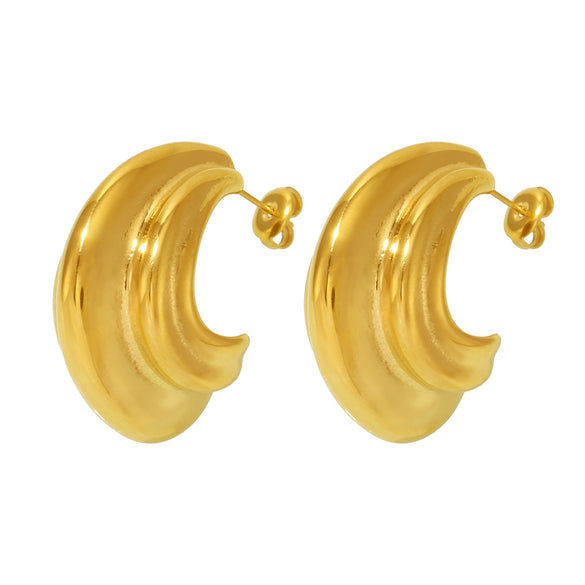 Wholesale 316L Stainless Steel Geometric Cshaped Multilayer Heavy Polished Pvd Plated 18K Real Gold Women's Earrings