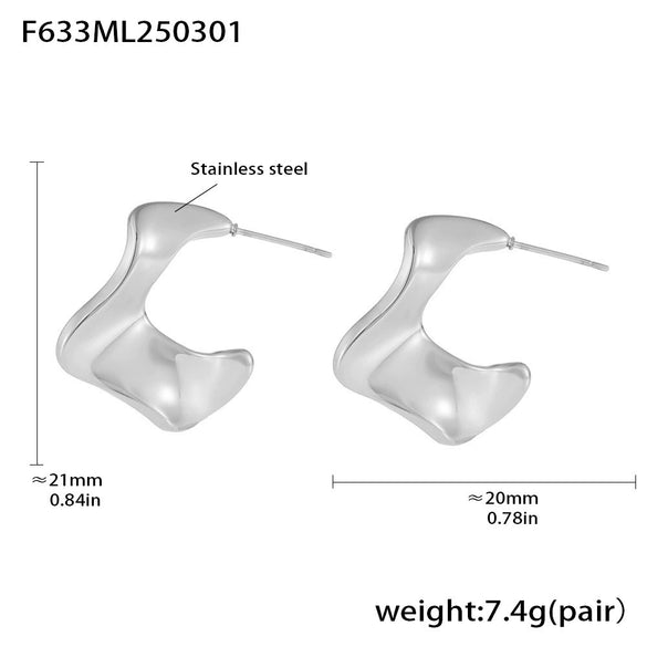 Wholesale 316L Stainless Steel Geometric Cshaped Pleated Earrings With Pvd Plating