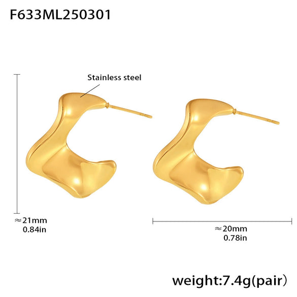 Wholesale 316L Stainless Steel Geometric Cshaped Pleated Earrings With Pvd Plating