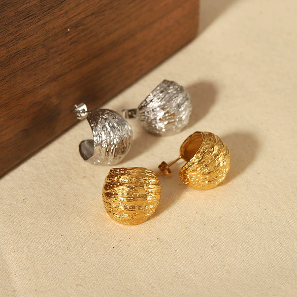 Wholesale Stainless Steel Geometric Cshaped Tassel Pleated Texture Electroplated Women's Earrings