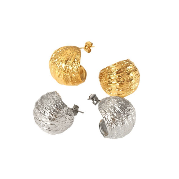 Wholesale Stainless Steel Geometric Cshaped Tassel Pleated Texture Electroplated Women's Earrings