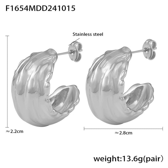 Wholesale Stainless Steel Geometric Cshaped Wrinkled Texture Cast Pvd Electroplated Women's Earrings