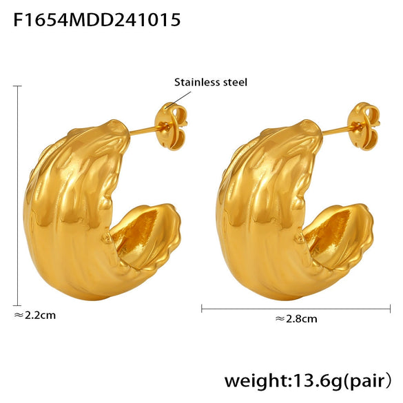 Wholesale Stainless Steel Geometric Cshaped Wrinkled Texture Cast Pvd Electroplated Women's Earrings