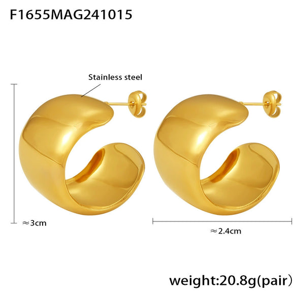 Wholesale Stainless Steel Geometric Ctype Pvd Plated Gold Fadeless Fashion Earrings For Women