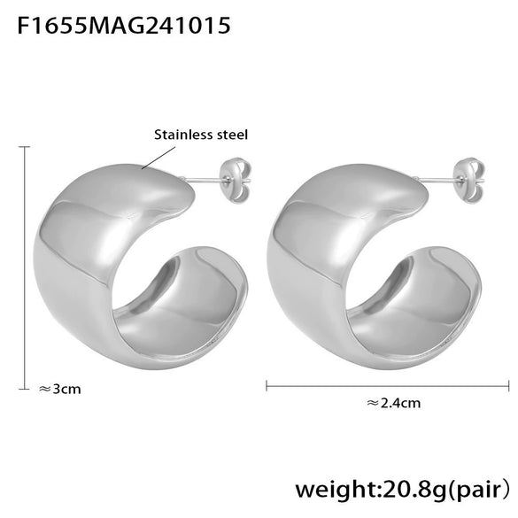 Wholesale Stainless Steel Geometric Ctype Pvd Plated Gold Fadeless Fashion Earrings For Women